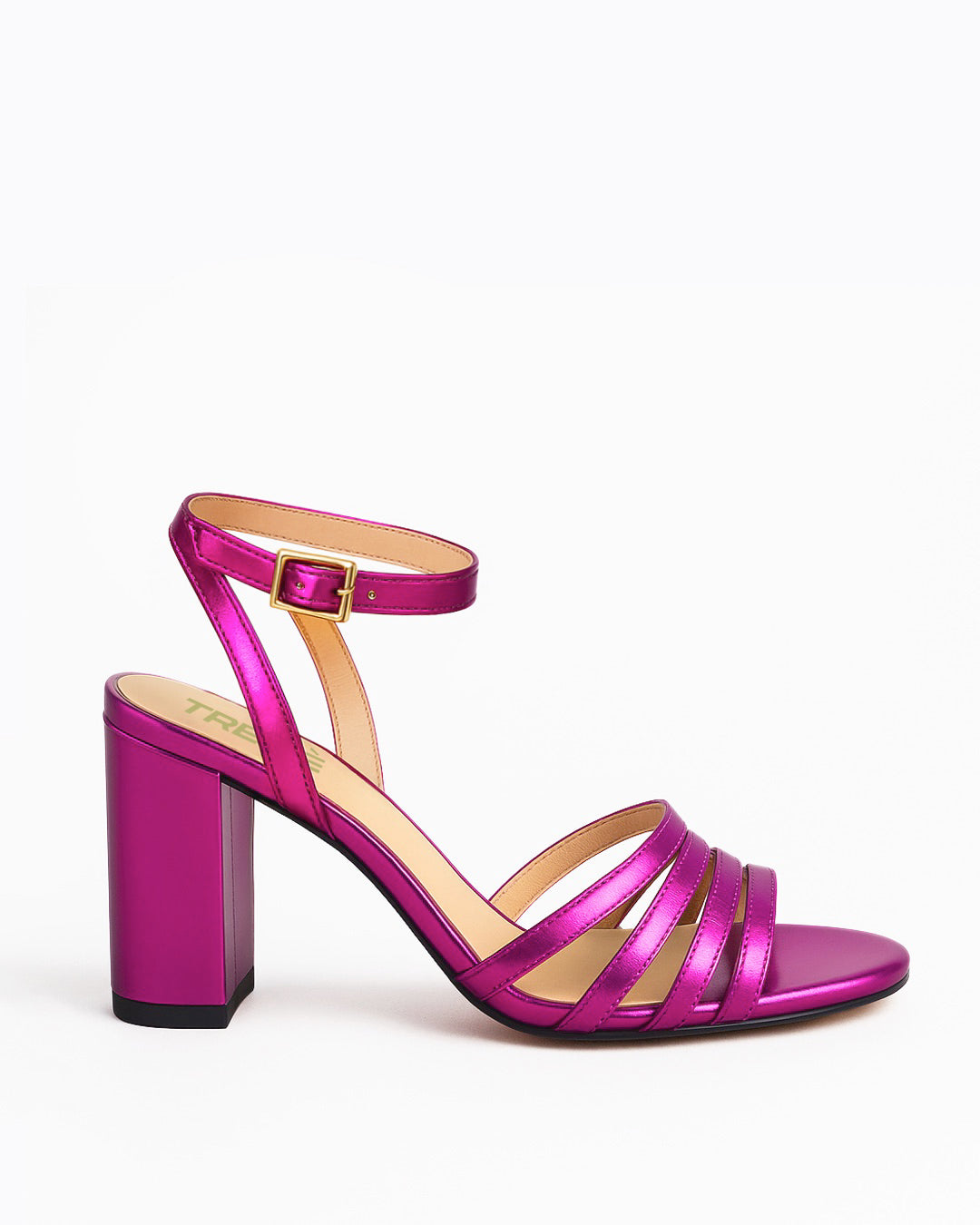 Sandalo cinturino incrociato laminato magenta